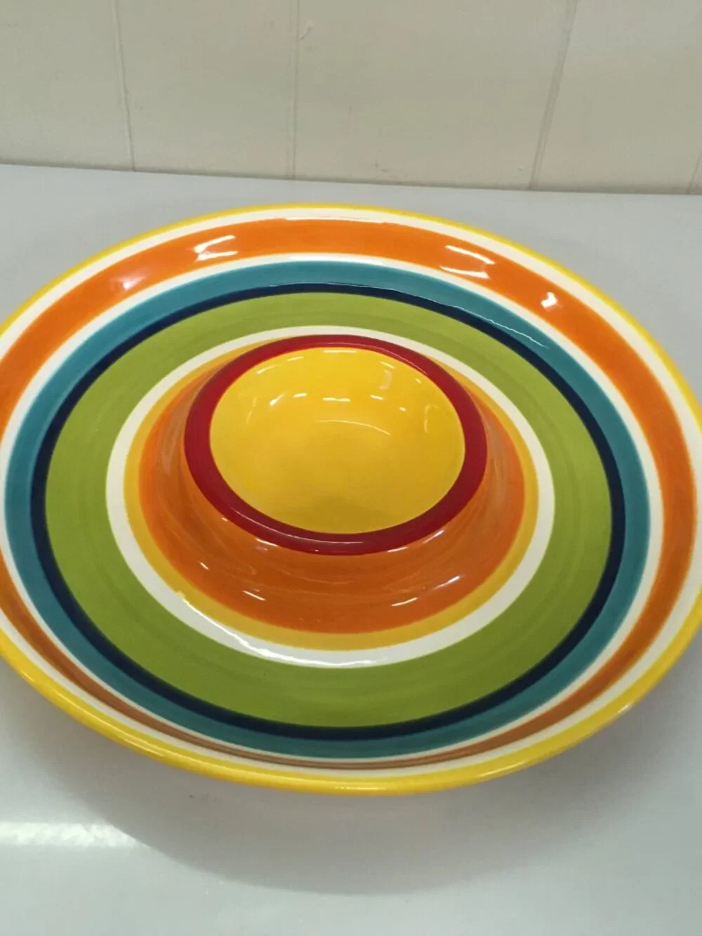 Pier 1 Imports Summer Stripes Ironstone Large Round Chip & Dip Serving Platter